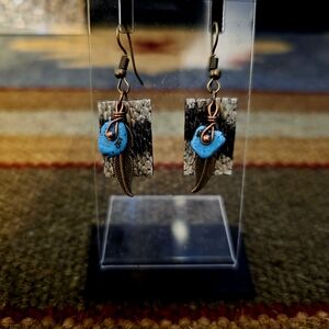 Handcrafted Feather Earrings with Turquoise Accents